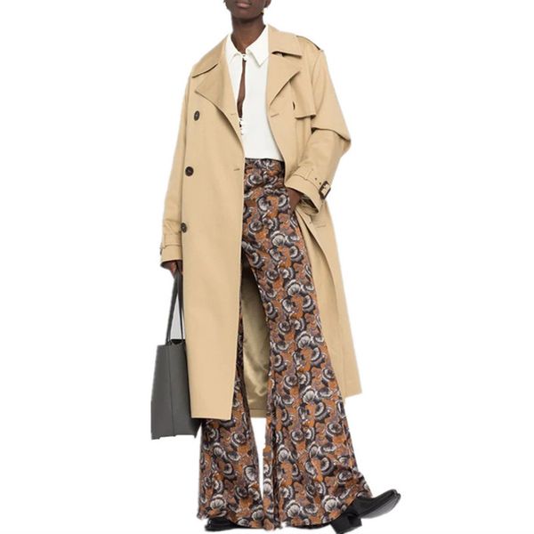

women's trench coats korea runway designer fall /autumn adjustible waist pockets maxi long coat with belt chic female windbreaker, Tan;black