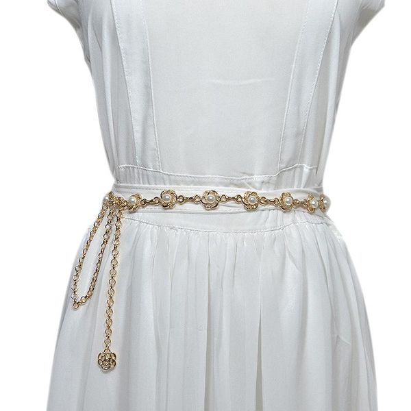 

belts fashion elegant women imitation pearl alloy chain black white clothing accessories, Black;brown