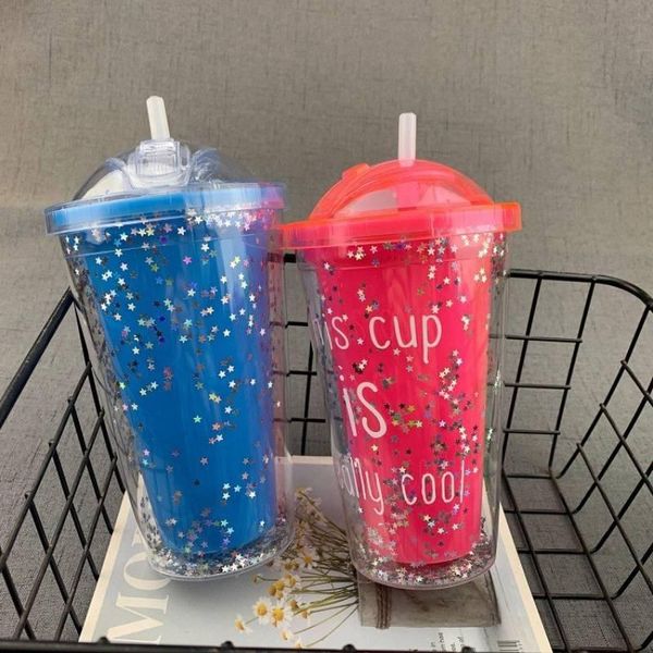 

mugs 450ml double plastic sippy coffee juice mug cups sliding ice cup glass water bottle for drinking sport kawaii