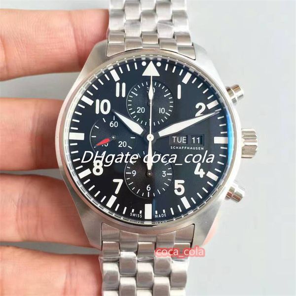 

zf factory mens automatic chronograph sa eta 7750 watch men black dial 377709 leather valjoux date day time watches sport wristwatches, Slivery;brown