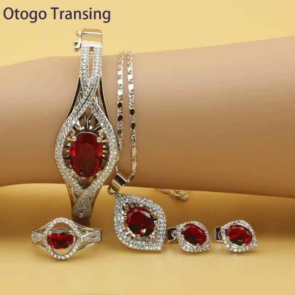 

earrings & necklace otogo transing fashion sets mark silver color tray red crystal for women / ring earrings-set201