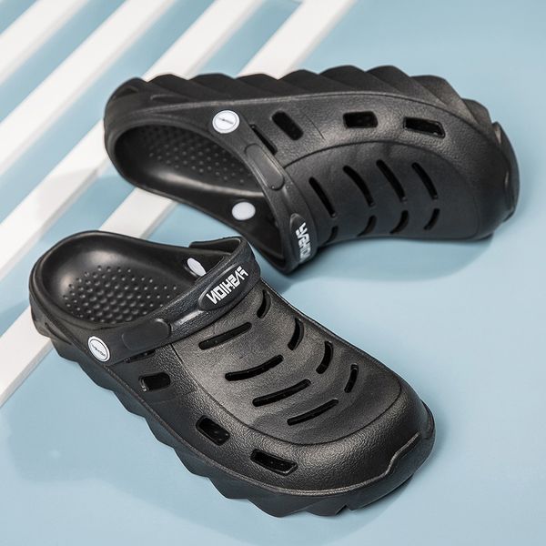 

2021 men women sport trainers off summer cross-border sandals slippers casual trend beach hole shoes breathable hollow soft bottom slipper c, Black