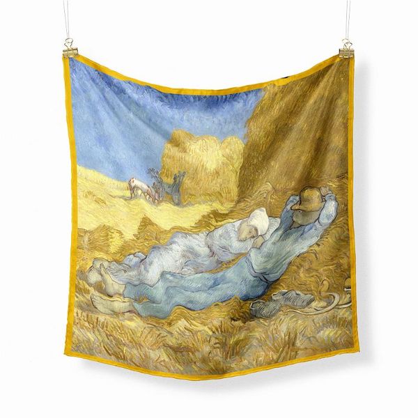 

scarves 53cm twill silk scarf woman farm painting square wraps bandana small hijab foulards tie headband neckerchief snood, Blue;gray