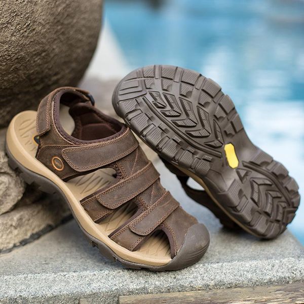 

sandals emosewa summer men's shoes outdoor casual genuine leather non-slip sneakers men beach big size 38-46, Black