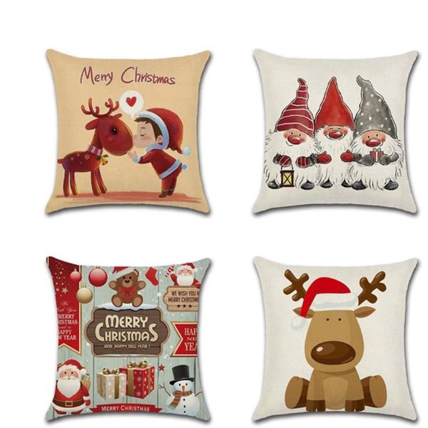 

pillow case year cushion cover santa claus elk red merry christmas printed polyester decorative pillows sofa home decoration pillowcase