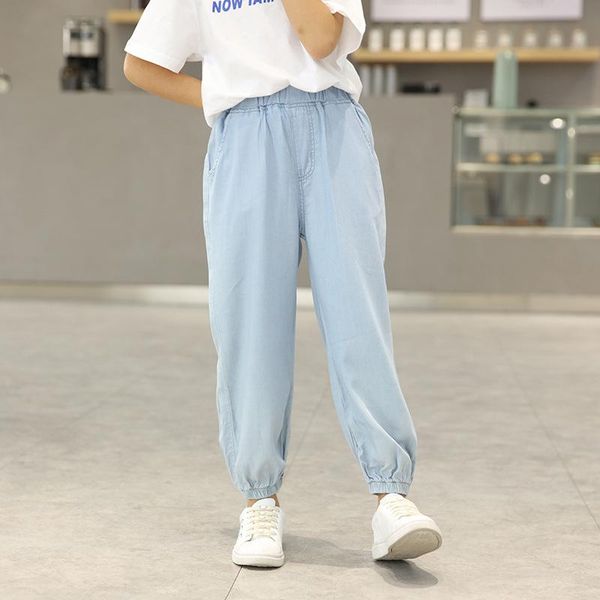 

spring kids jeans girl solid leggings for girls fashion tencel pants autumn casual clothes, Blue