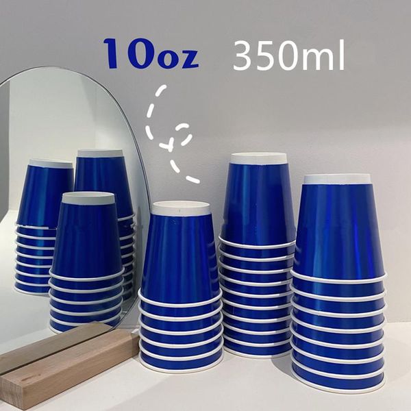 

disposable cups & straws 50pcs 10oz blue thick paper packaging milk tea coffee drinks cup wedding birthday party