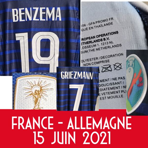 

american college football 2021 match worn playe issue benzema maillot vs allemagne griezmann pogba kante giroud with game matchdetails jerse, Black