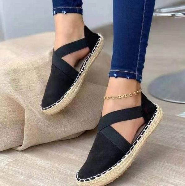 

sandals 2021 summer striped platform wedges women cross women's espadrilles casual slip on suede sandalias, Black