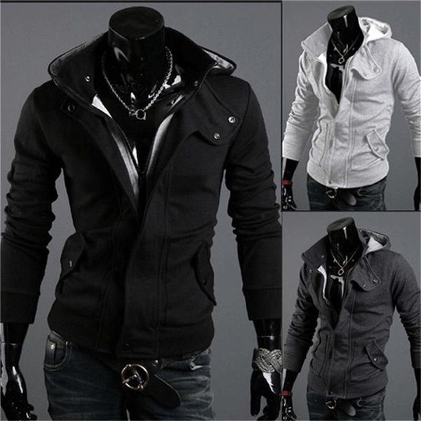 

men's hoodies & sweatshirts 2021 zipper cardigan men fashion hooded spring sportswear long sleeve slim tracksuit jacket, Black
