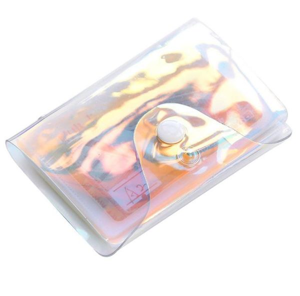 Borsa portamonete trasparente con chiusura a scatto Plastica laser Porta carte di credito da 20 posti Porta carte antipolvere SN2584