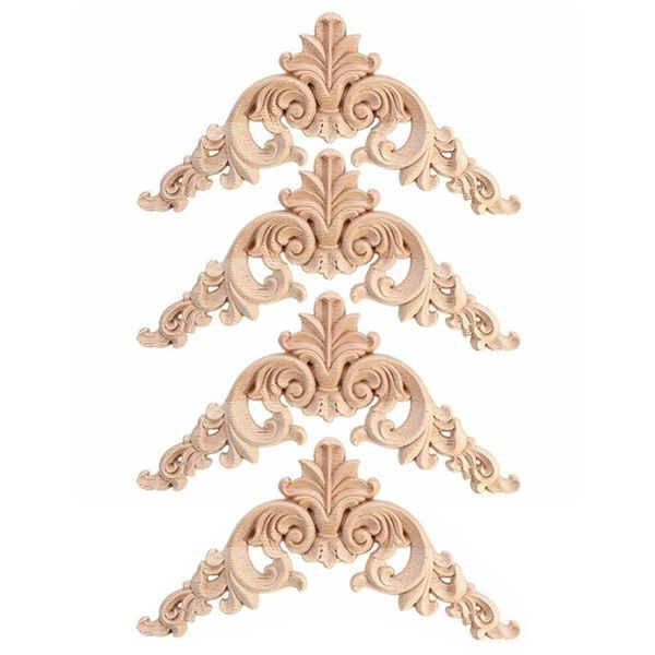 

decorative objects & figurines -4pcs rubber wood oak carved corner onlay applique furniture home door decor diy