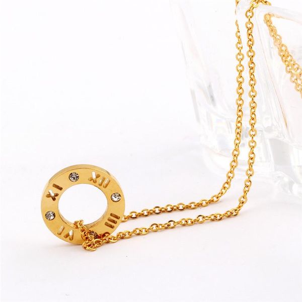 

pendant necklaces 2021 fashion jewelry crystal from swarovskis titanium steel roman numerals inlaid zircon necklace fit women, Silver