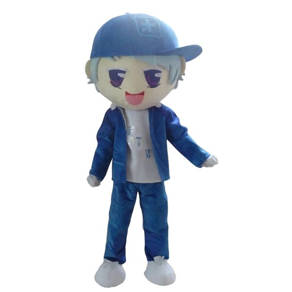 Personalizzazione del costume della mascotte del ragazzo del cappello blu di Halloween Personaggio a tema anime dei cartoni animati Vestito da festa di fantasia di Natale Vestito da carnevale unisex per adulti