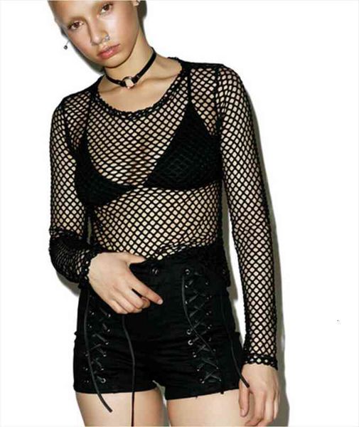 

women clothes long sleeve mesh fishnet shirts sheer transparent tee shirt for women, White
