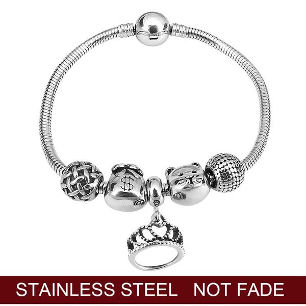 

charm bracelets 2021 european antique crown lucky animal cat charms handmade bracelet fit & bangles for women, Golden;silver