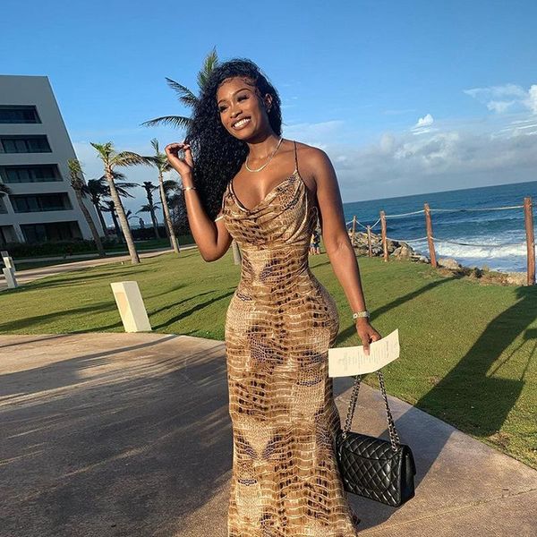 

casual dresses summer women's bodycon cami dress spaghetti strap sleeveless snakeskin print skinny long, Black;gray