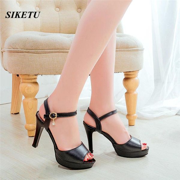 

shoes fashion women's round toe sandals one word buckle high heel non-slip platform woman 2021 modis @p, Black