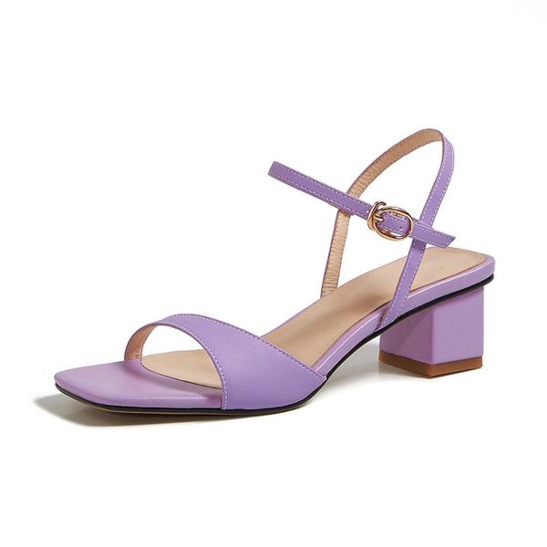 

dress shoes lucyever 2021 summer square heels sandals women open toe ankle strap woman genuine leather, Black