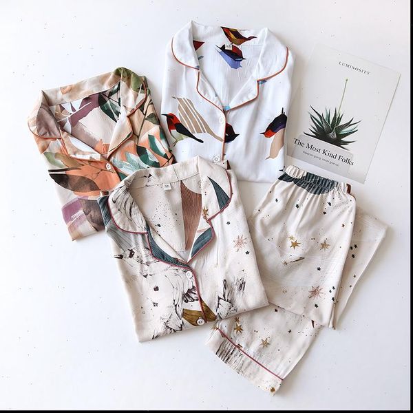 

soft cotton pajamas women sleepwear printed clothes suit summer thin long sleeve female pijama autumn, Black;red