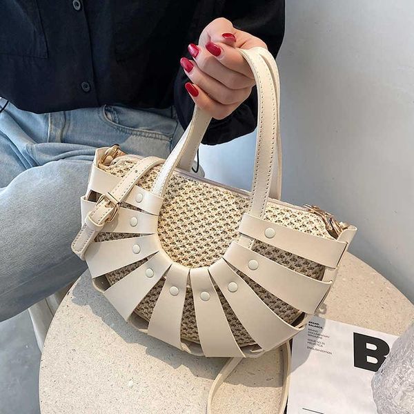 

evening bags straw rattan semicircle design small tote for women 2021 summer lady beach shoulder crossbody bag female travel handbags