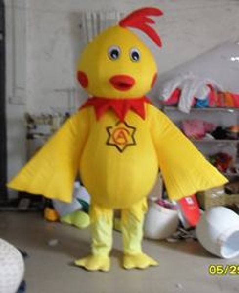 

mascot costumes yellow chicken mascot costumes cock rooster hen cartoon apparel advertisement costume halloween party fancy dress mascotte a, Red;yellow