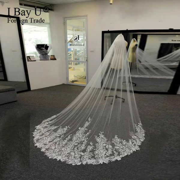 

bridal veils soft tulle custom flowerhandmade lace veil chapel white ivory for accessories appliques edge with comb, Black