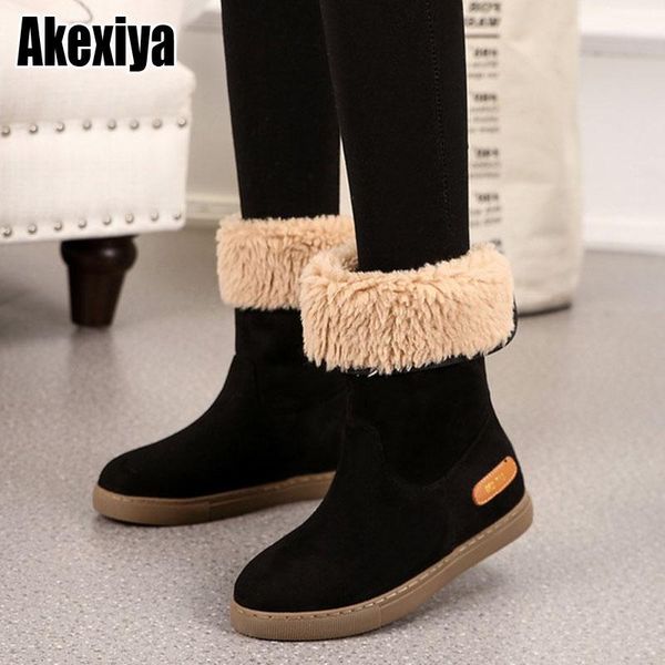 

boots snow 2021 flat winter cotton shoes plus velvet thickening fur women mid-calf bc2840, Black