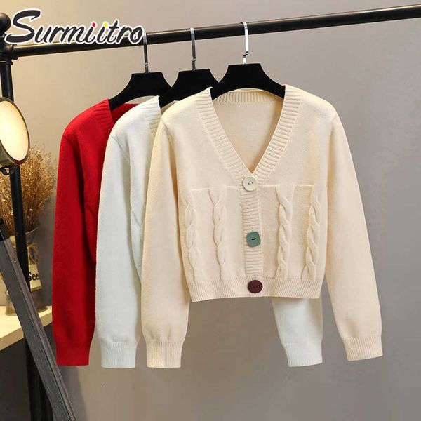 

surmiitro short cardigan women autumn winter v neck long sleeve sweater female knitted jacket coat cropped knitwear 210712, White;black