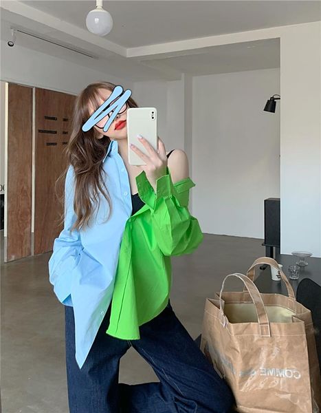 

women's blouses & shirts contrasting color shirt women spring loose retro korean style long sleeve, White