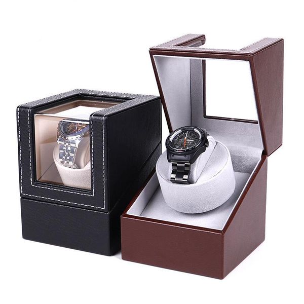 

watch boxes & cases handmade single winder automatic rotating box, Black;blue