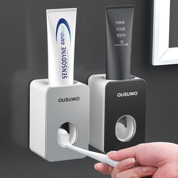 

bath accessory set automatic toothpaste dispenser wall-mounted dust-proof toothbrush holder bathroom plastic waterproof toothpastes squeezer