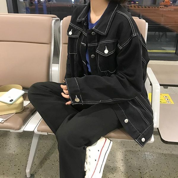 

women's jackets streetwear oversize denim jacket for women casual candy color purple bomber jeans coat bf style loose outwear a9025, Black;brown