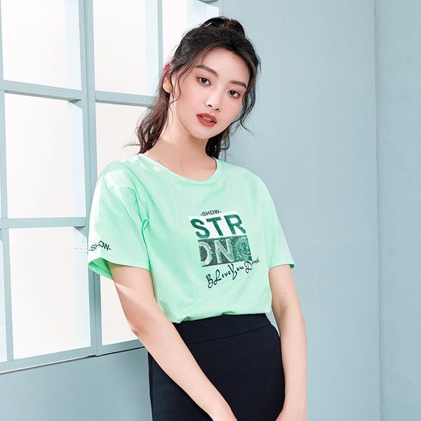 

women's t-shirt 2021 summer fashion round neck cotton ladies loose and comfortable temperament letter printing short-sleeved, White