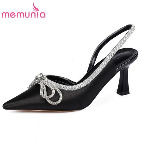 

arrive party wedding shoes women pumps silk bowknot elegant slingback thin heels single black dress