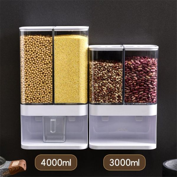 

storage bottles & jars 3l 4l wall mounted divided coffee rice cereal dispenser moisture proof automatic racks sealed food box containe