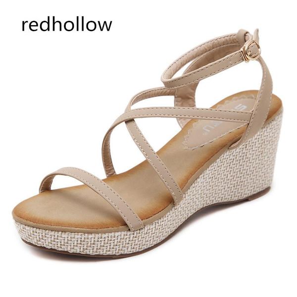 

dress shoes summer fashion women sandals ankle strap casual gladiator wedge high heels for sandalia muje, Black