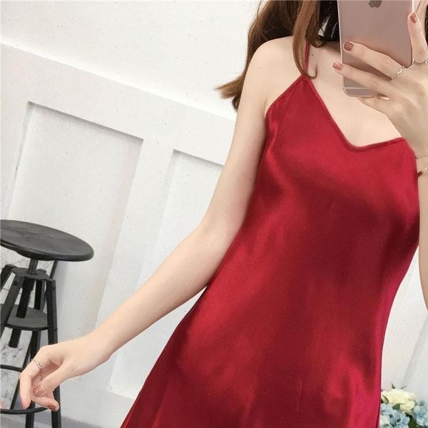 

plus size 4xl satin women sleepwear soft nightdress nightgown summer suspender skirt lace spaghetti strap, Black;red