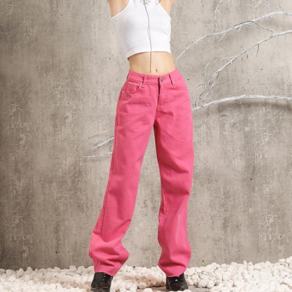 

women's jeans autumn fashion y2k pink high waist streetwear women pants denim trousers cotton solid straight baggy, Blue