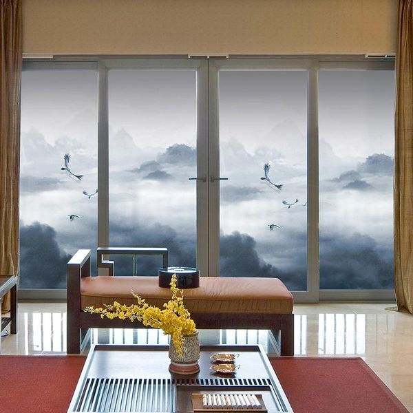 

window stickers chinese wind glass paper sliding door landscape opaque film