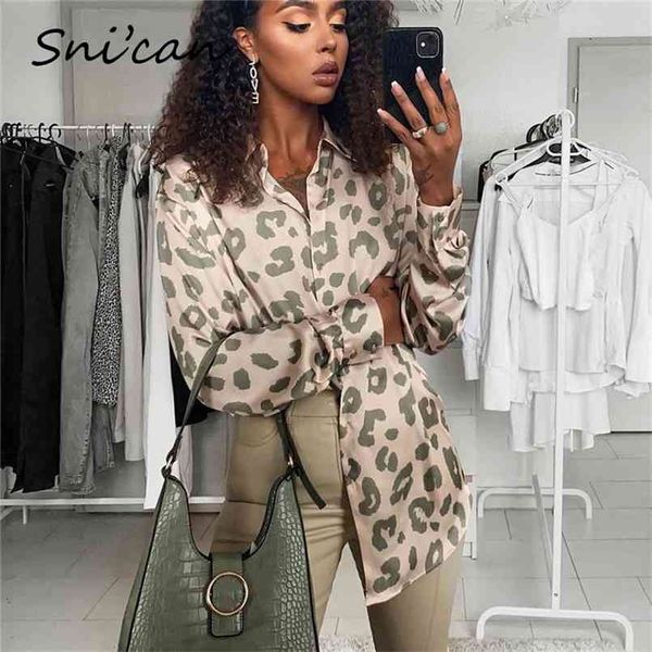 

snican leopard print blouse women spring long sleeve turn down collar office ladies satin shirts blusas de mujer chemise za 210730, White