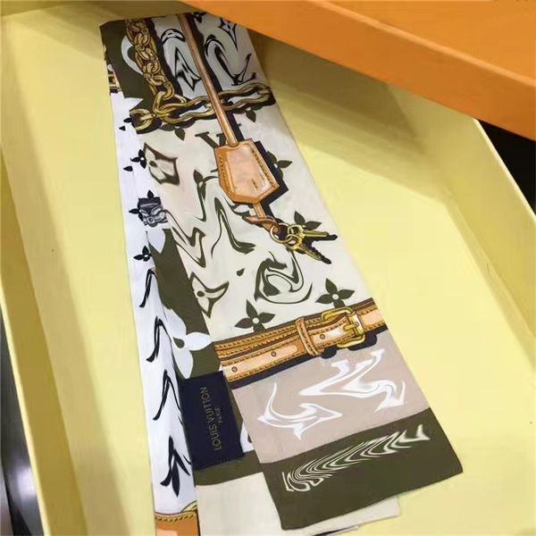 

2021 classic scarf printed alphabet scarfs luxury silk twill square scarves for ladies 13 colors size 8x120cm, Blue;gray