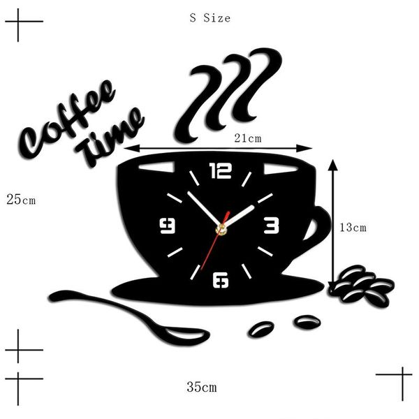

wall clocks 3d diy acrylic clock modern kitchen home decor coffee time cup shape sticker hollow numeral needle n