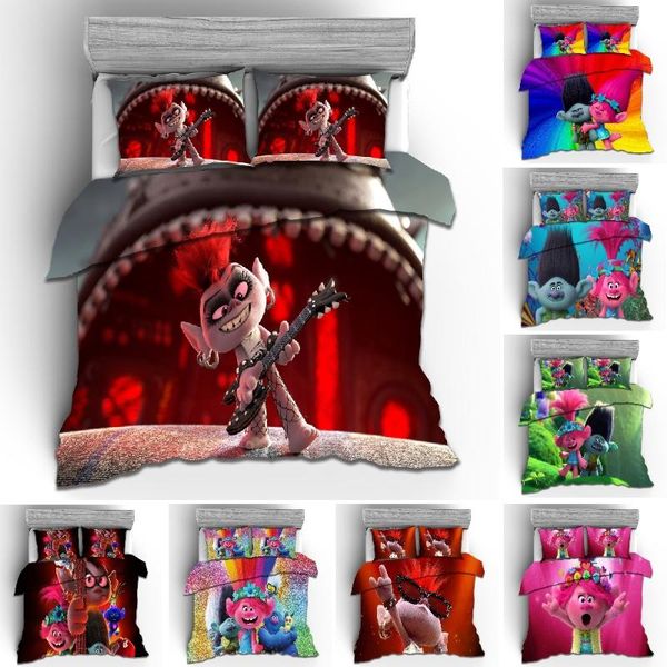 

bedding sets children fashion hd digital print trolls style duvet cover+ pillowcase 2/3pcs customized bed set us/au/eu 12 size