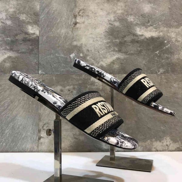 

shoes summer new letter embroidered slippers printed flat bottom flip flop casual women's shoes shoe outlet, Black