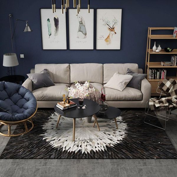 

carpets european style cow skin carpet geometric stitching cowhide rug living room bedroom black and white leather area