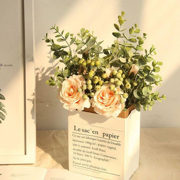 

bride wedding bouquet artificial silk lotus rose flower eucalyptus leaf bridesmaid home decor a decorative flowers & wreaths