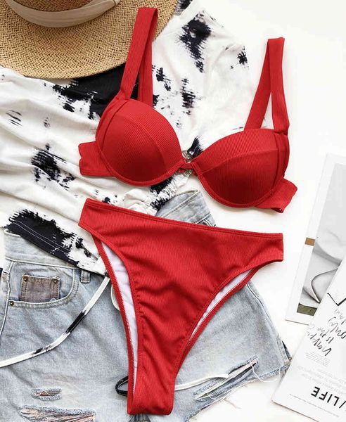 

swimwear ribbed bra cup high waist bikini women swimsuit female two pieces set push up bather bathing suit swim lady, White;black