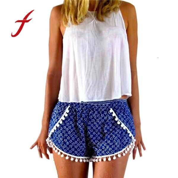 

ladies high waist summer shorts women plus big size xl flower printed tassel casual fashion beach mini short feminino, White;black