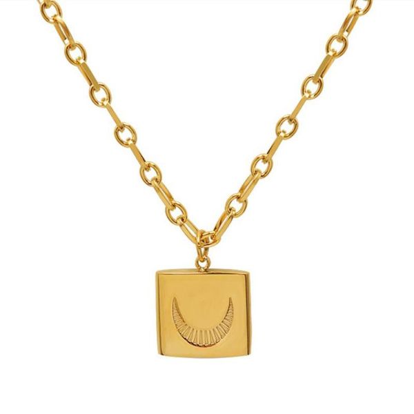 

pendant necklaces luxury moon square necklace for women simple gold color stainless steel clavicle chain jewelry, Silver